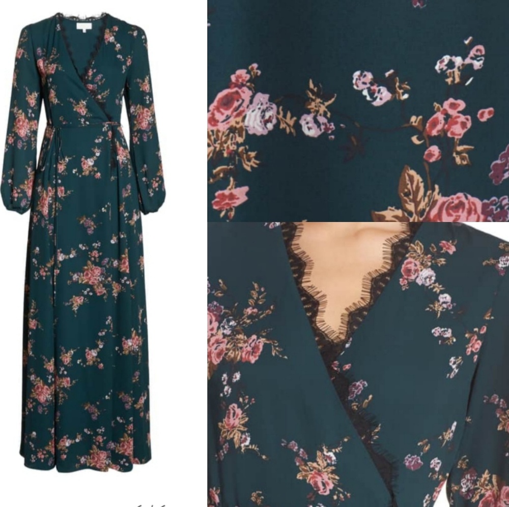 Floral print wrap gown